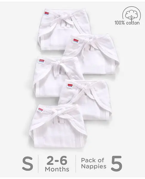 Babyhug Muslin Cloth Nappy Set of 5 Small - White