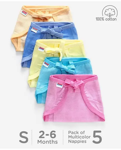 Babyhug Muslin Cloth Nappy Set of 5 Small  - Multicolor(Color May Vary )