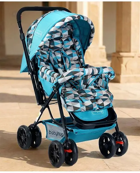 Babyhug Cocoon Stroller With Mosquito Net & Reversible Handle - Sea Green
