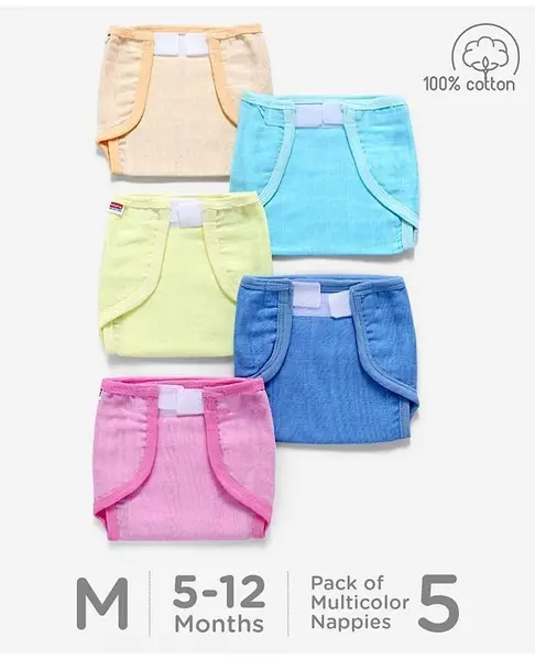 Babyhug Muslin Cloth Nappy Set of 5 Medium - Solid Assorted Color