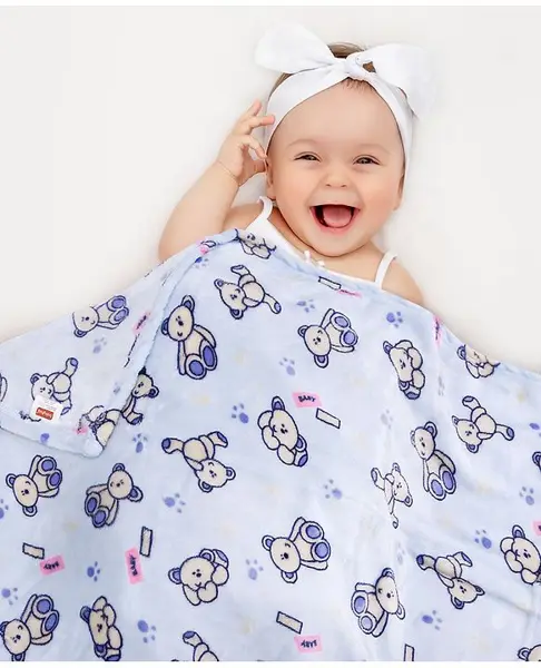 Babyhug Single Ply Mink Blanket Teddy Print (Color May Vary)