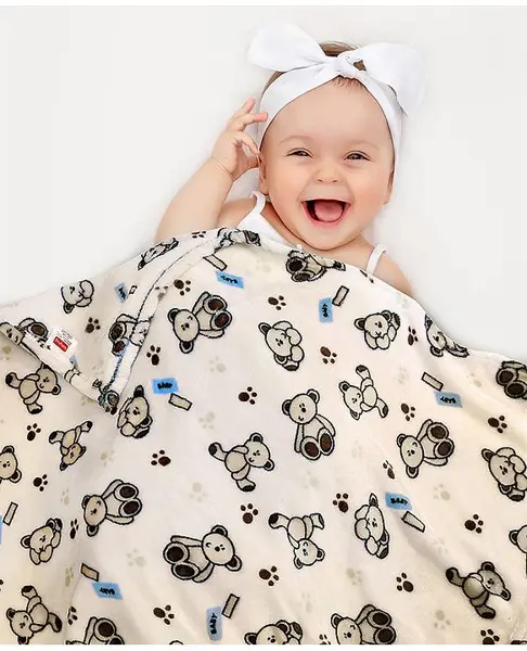 Babyhug Single Ply Mink Blanket Teddy Print (Color May Vary)