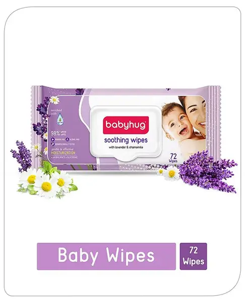 Babyhug 98% Water Soothing Lavender & Chamomile Baby Wet Wipes - 72 Pieces