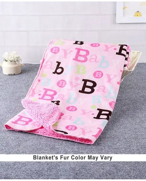 Babyhug Sherin & Poly Wool All Season Blanket Alphabet Design - Pink (Blankets Fur Color May Vary)