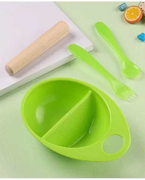 Feeding Bowl With Spoon Fork & Food Masher - Green