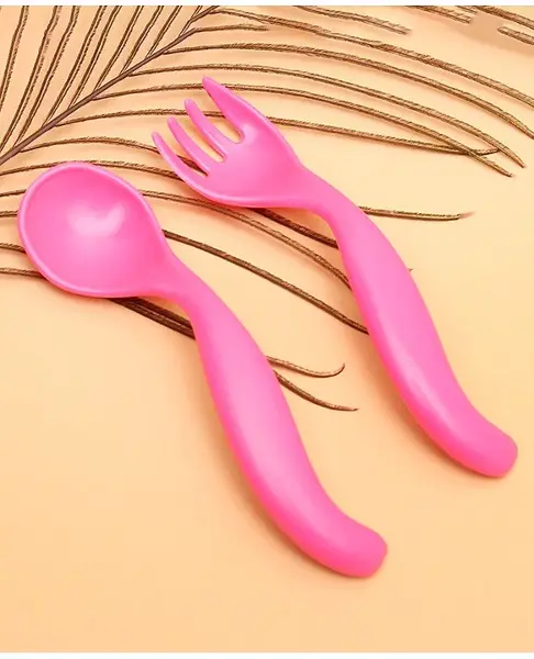 Curved Spoon And Fork - Pink