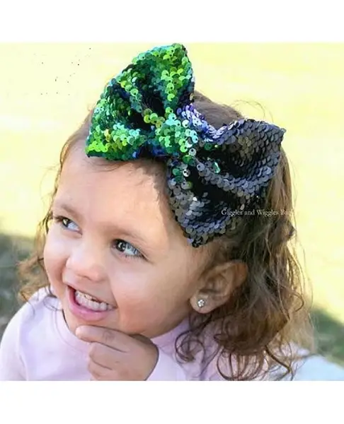 Arendelle Shinny Sequence Bow Hair Clip - Green