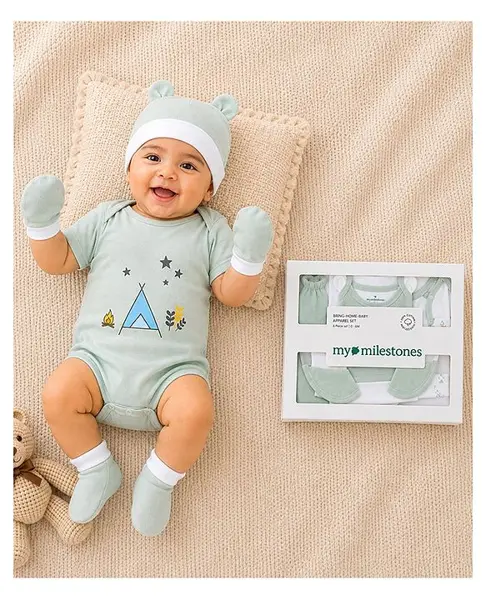 My Milestones Infant Essentials Gift Set SS Green - 8 Pieces