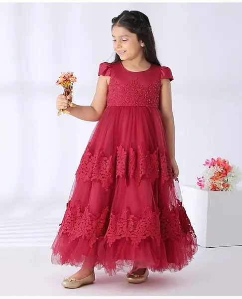 Mark & Mia Cap Sleeves Embellished Party Gown - Red