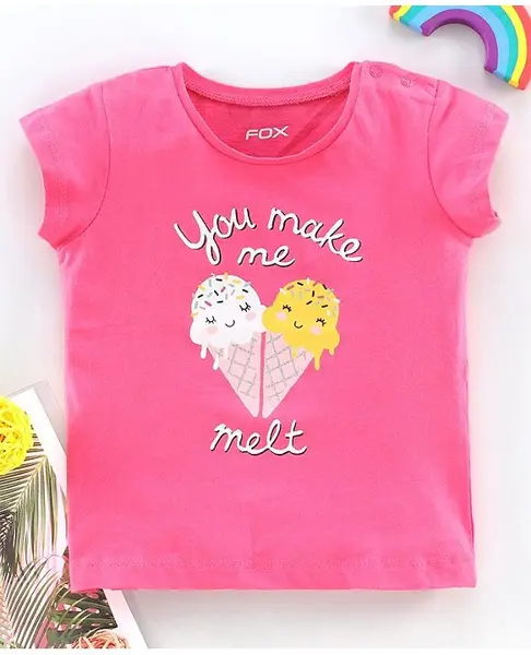 Fox Baby Half Sleeves Tee Ice Cream Print - Pink