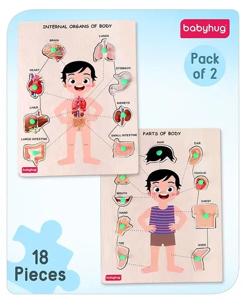 Babyhug Wooden Body Parts Puzzle Pack of 2 - 9 Pieces Each