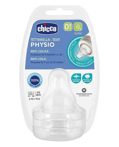 Chicco Physio Anti-Colic Slow Flow Teats Pack of 2 - White