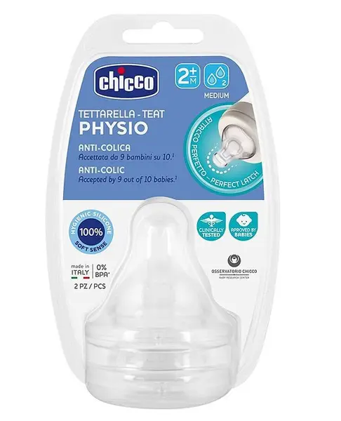 Chicco Physio Anti-Colic Medium Flow Teats Pack of 2 - White