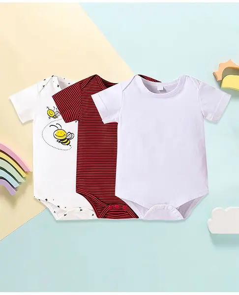 Kookie Kids Short Sleeves Onsies Honey Bee Print Pack of 3 - White Red