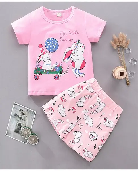 Kookie Kids Half Sleeves Nightwear - Pink