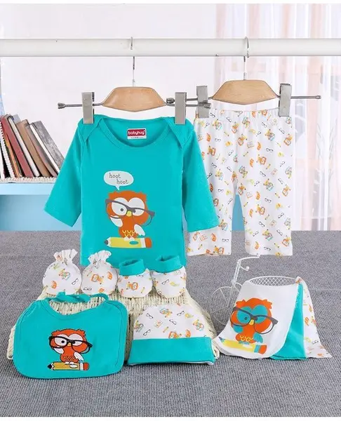 Babyhug Clothing Gift Set Multiprint Pack of 9 - White Blue