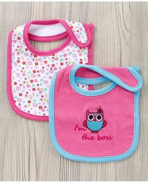 Babyhug Cotton Bib With Velcro Floral Print  Pack of 2 - Pink