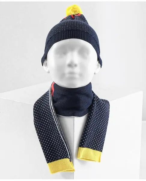 Babyhug Cotton Cap And Muffler Blue And Yellow - Cap Diameter 10 cm