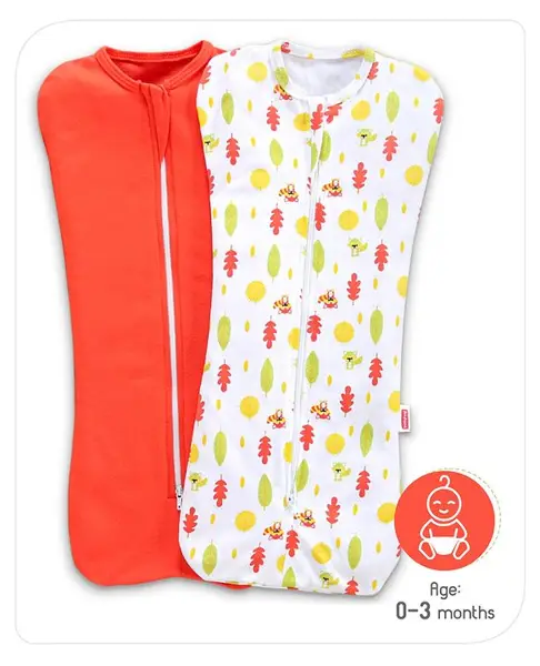 Babyhug Cotton Zipper Swaddle Racoon Print Pack of 2 - Red White