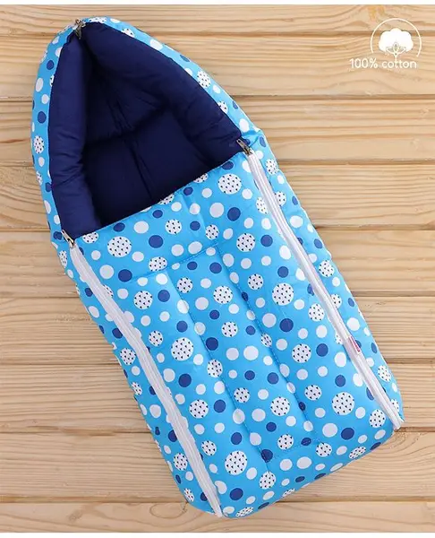 Babyhug 100% Cotton Sleeping Bag cum Carry Nest Polka Dots - Blue