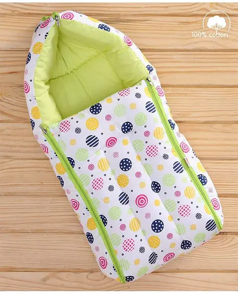 Babyhug 100% Cotton Sleeping Bag cum Carry Nest Circle Print - White