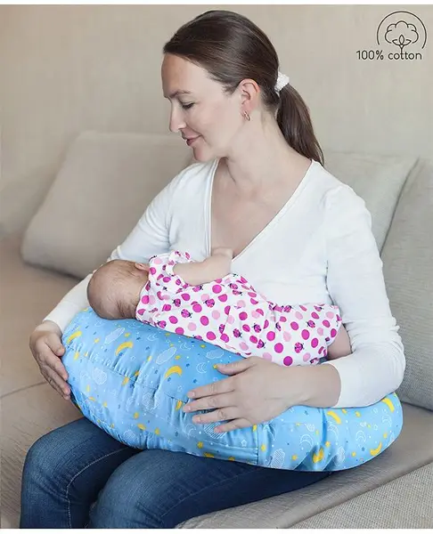Babyhug 100% Cotton Feeding Pillow Moon Print - Blue