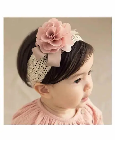 Ziory Floral Ribbon Mesh Headband - Peach