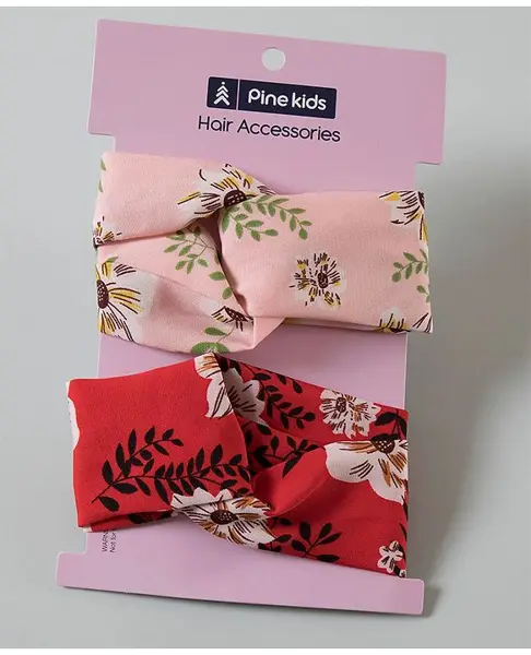 Pine Kids Free Size Abstract Print Headband Pack of 2 - Pink Red
