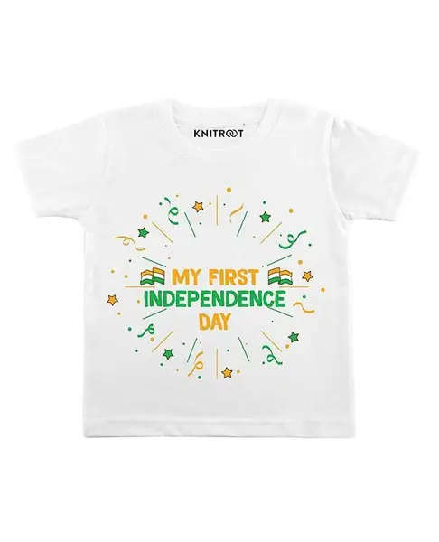 KNITROOT Half Sleeves My First Independence Day Print Tee - White