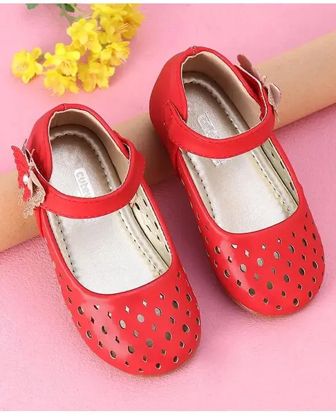 Cute Walk by Babyhug Belly Shoes Butterfly Applique - Red