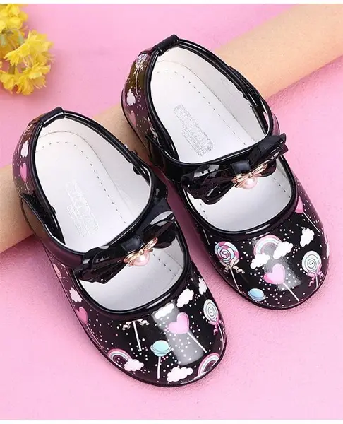Cute Walk by Babyhug Party Wear Belly Shoes Bow Applique - Black
