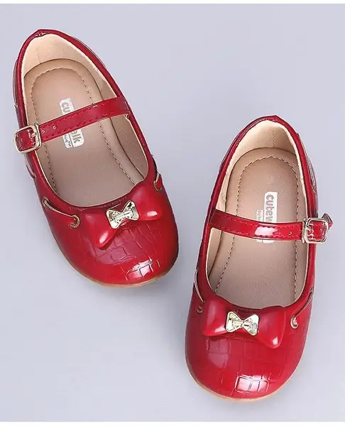 Cute Walk by Babyhug Party Wear Belly Shoes Bow Applique - Maroon