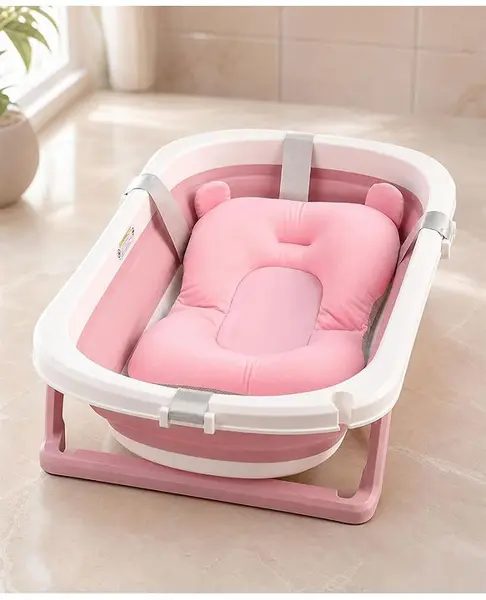 Babyhug Foldable Bathtub with Cushion - Pink