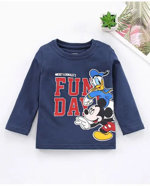 Babyhug Full Sleeves Mickey Mouse Print Tee - Navy Blue