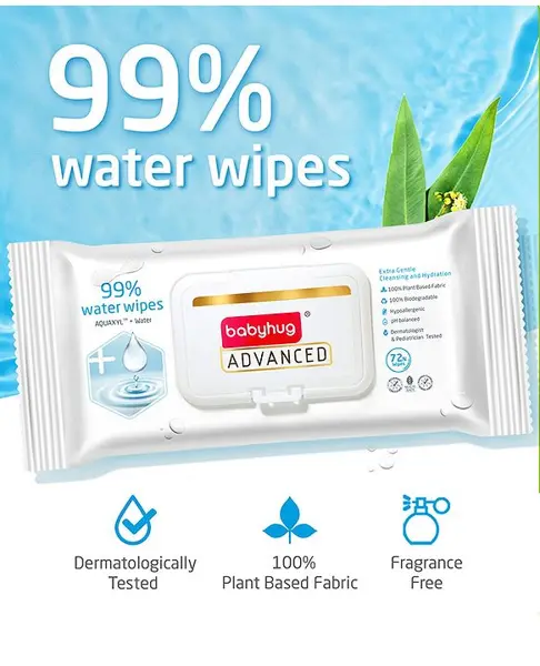 Babyhug Advanced 99% Pure Water Unscented Baby Wipes - 72 Pieces