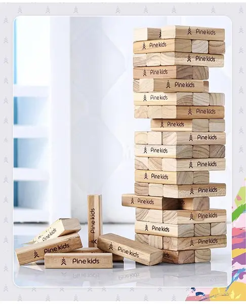 Pine Kids Stacking & Tumbling Tower - 54 Blocks