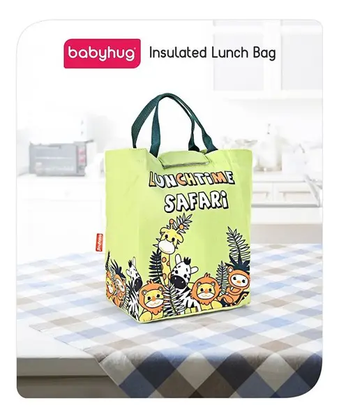 Babyhug Insulated Lunch Bag With Safari Print - Green