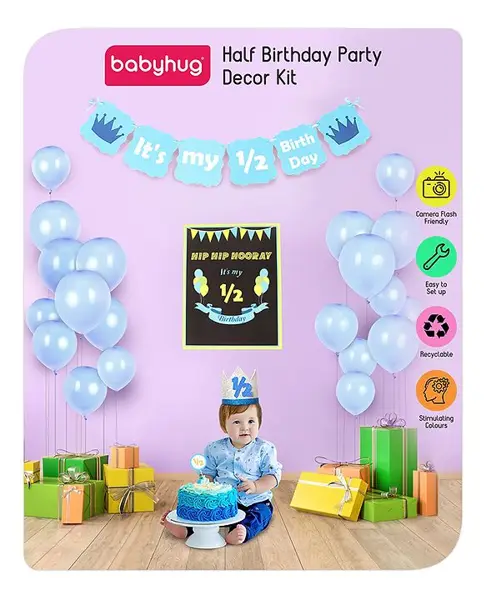 Babyhug Half Birthday Party Decor Kit Blue - Pack of 24